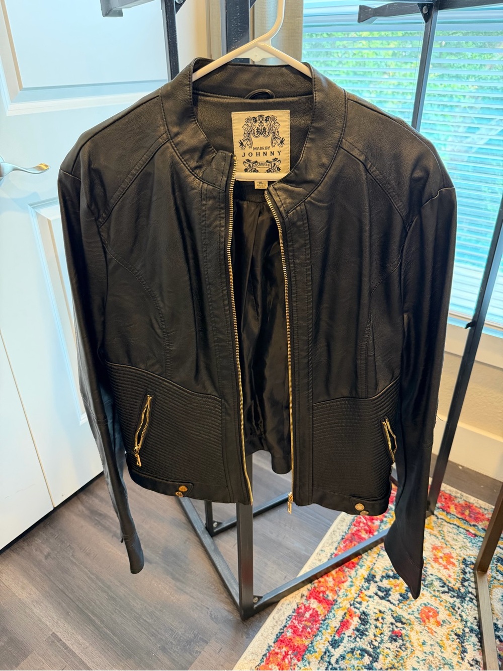 Made By Johnny Black Leather-ish Zip-Front Bomber Jacket